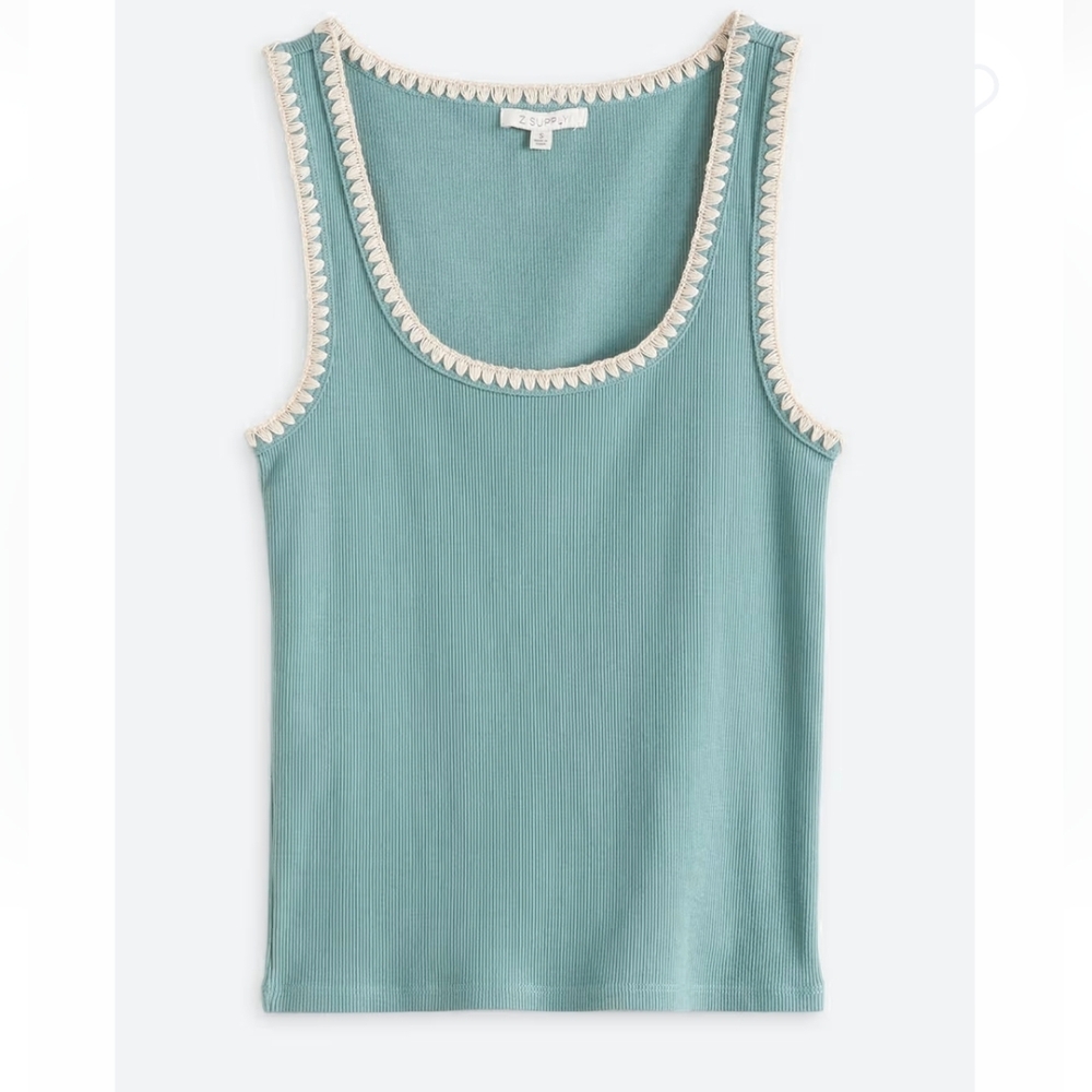 Ribbed Knit Tank With Scoop Neck Stitching